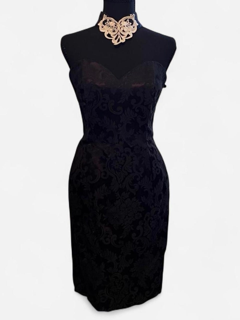 Scott McClintock Black Formal Dress with Lace Halter Choker and Sweetheart Neck